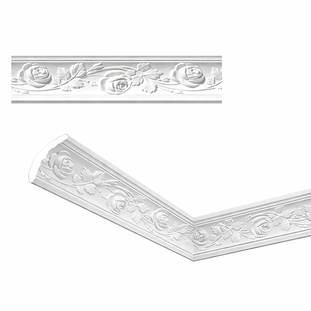Stuckleiste C-12 – Deckenleiste aus Gips 95x80 mm Rosenornament