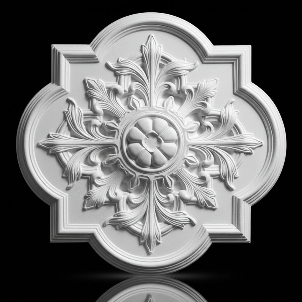 Stuck Rosette R-17 – Vierpass-Deckenrosette aus Gips 790 × 760 mm