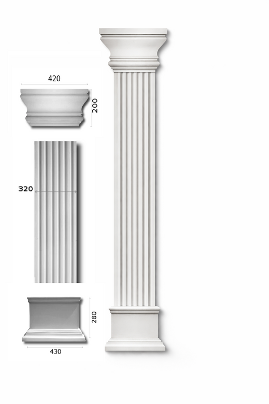 Pilaster Komplettset X6 – Schaft PL-2, Kapitell GP-3 (320) & Sockel BP-2 | Gipsstuck Innen