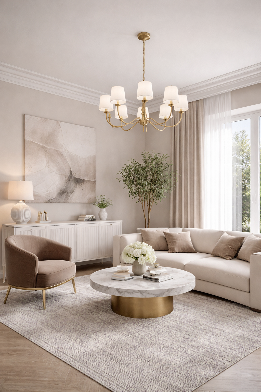 Luksusowy salon z listwami sufitowymi - Ultra HD