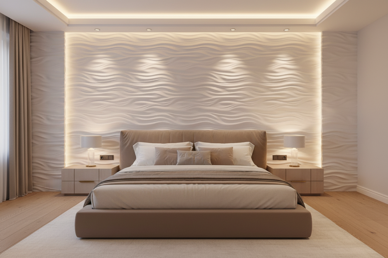 Elegancka sypialnia z panelami 3D - Ultra HD