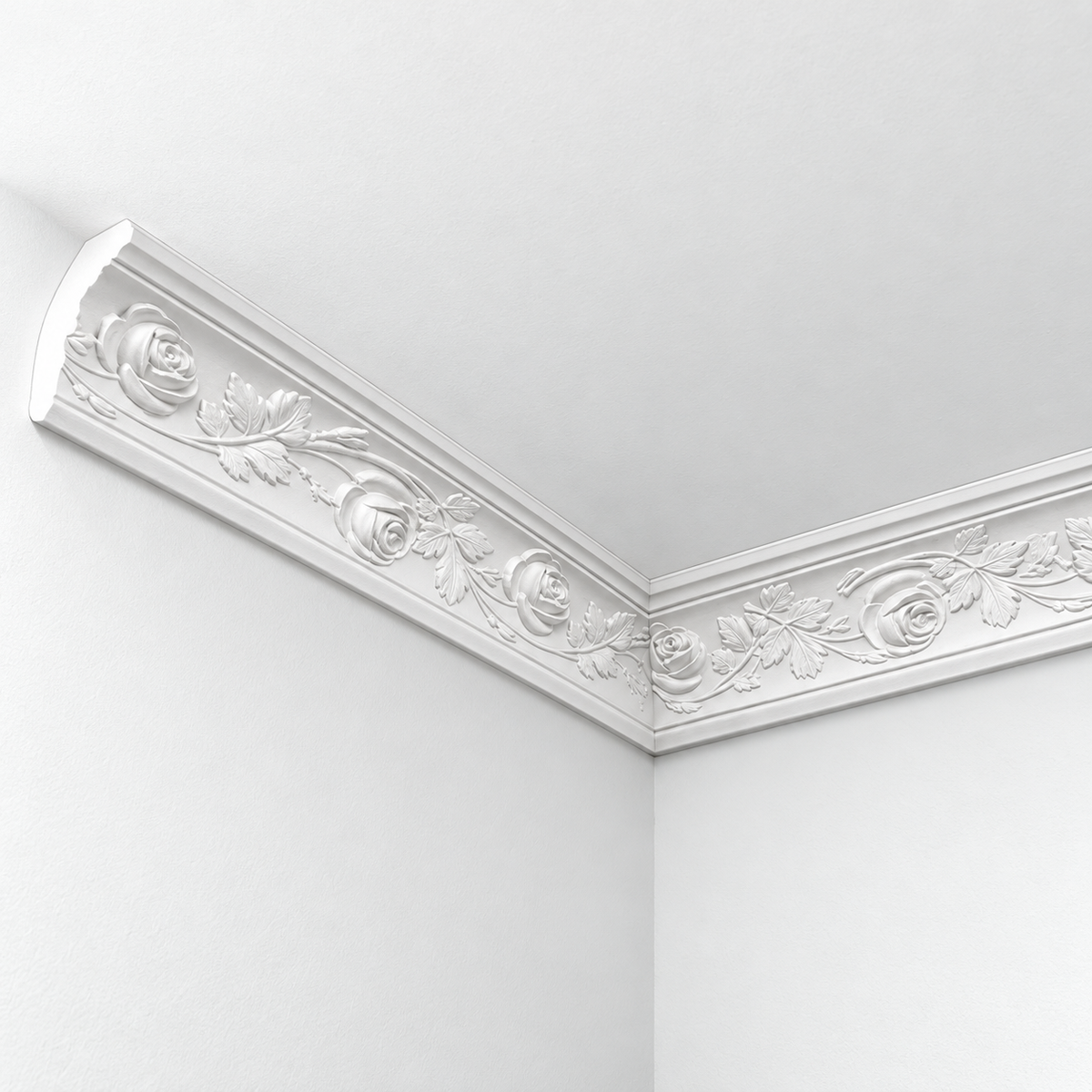 Stuckleiste C-12 – Deckenleiste aus Gips 95x80 mm Rosenornament