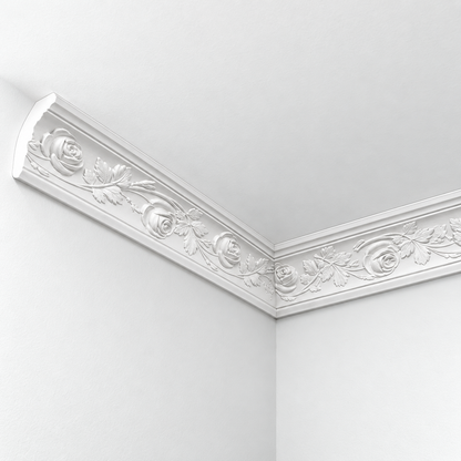 Stuckleiste C-12 – Deckenleiste aus Gips 95x80 mm Rosenornament