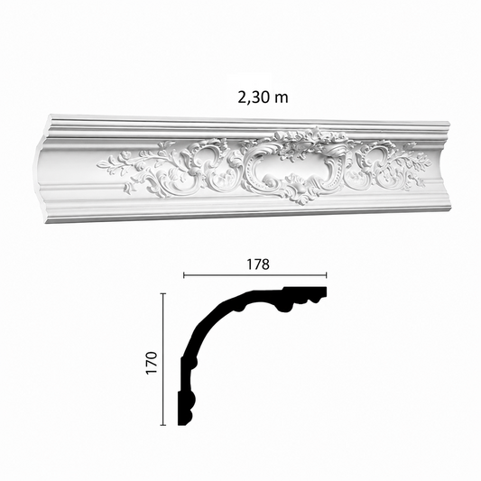 Stuckleiste C-41 B Grandezza – Deckenleiste aus Gips 170x178 mm
