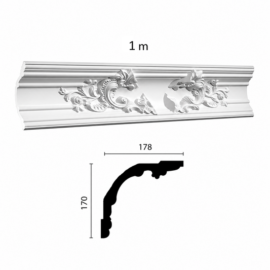 Stuckleiste C-41 C Grandezza – Gehrungsleiste aus Gips 170x178 mm