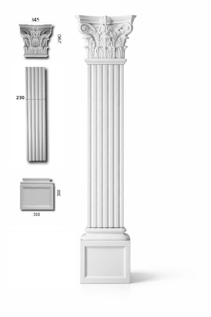 Pilaster Komplettset X9 – Schaft PLE-23, Kapitell KE-23k & Sockel BEG-23 | Gipsstuck Innen
