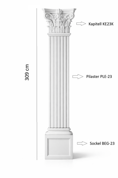 Pilaster Komplettset X9 – Schaft PLE-23, Kapitell KE-23k & Sockel BEG-23 | Gipsstuck Innen