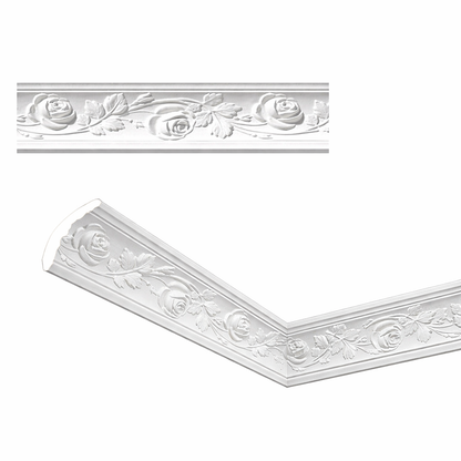 Stuckleiste C-12 – Deckenleiste aus Gips 95x80 mm Rosenornament