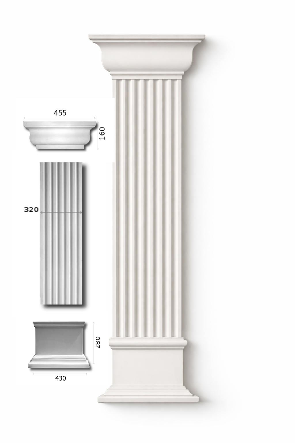 Pilaster Komplettset X5 – Schaft PL-2, Kapitell GP-2 (320) & Sockel BP-2 | Gipsstuck Innen