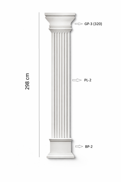 Pilaster Komplettset X6 – Schaft PL-2, Kapitell GP-3 (320) & Sockel BP-2 | Gipsstuck Innen