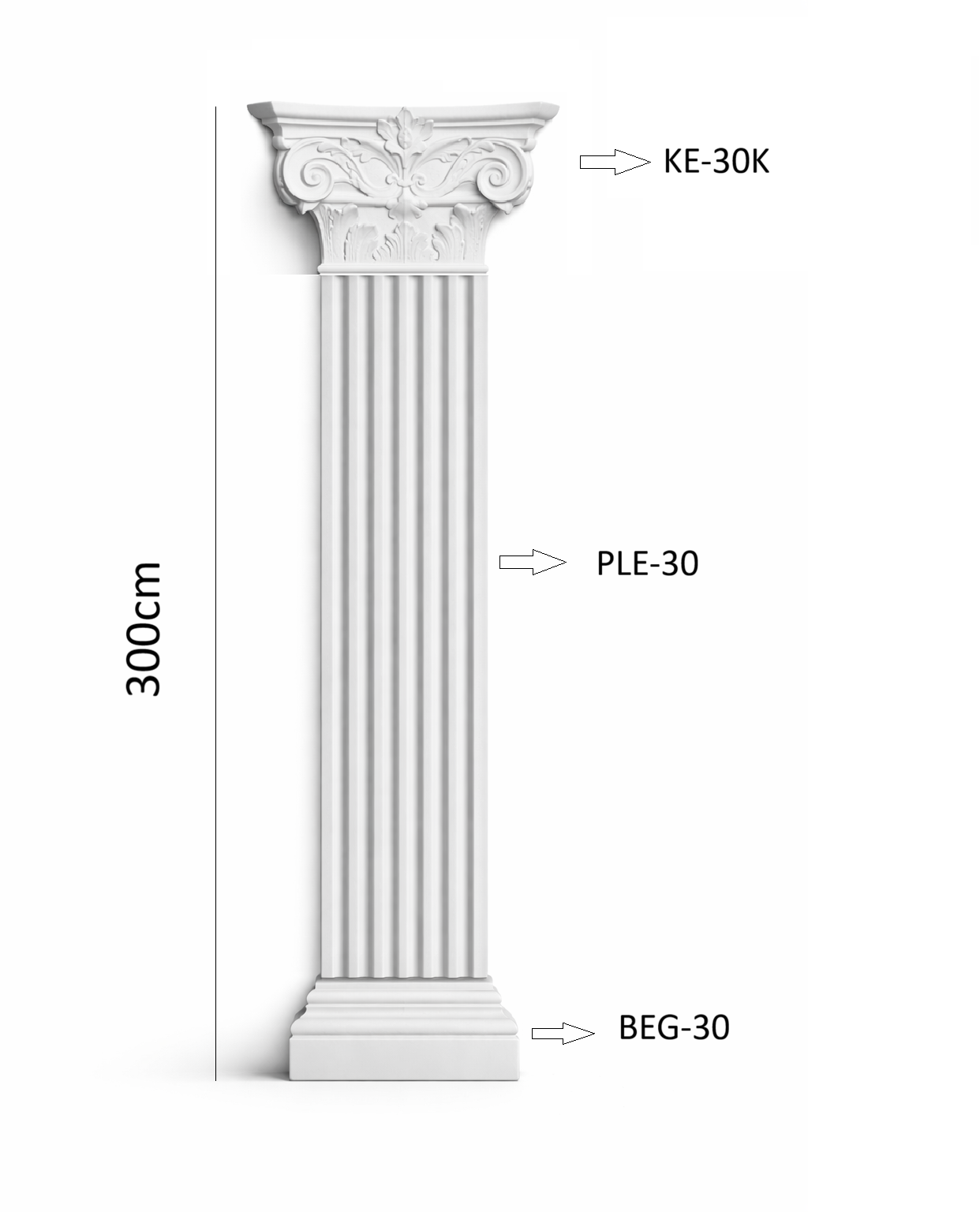 Pilaster Komplettset X8 – Schaft PLE-30, Kapitell KE-30k & Sockel BEG-30 | Gipsstuck Innen