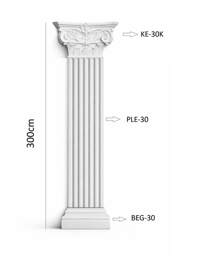 Pilaster Komplettset X8 – Schaft PLE-30, Kapitell KE-30k & Sockel BEG-30 | Gipsstuck Innen