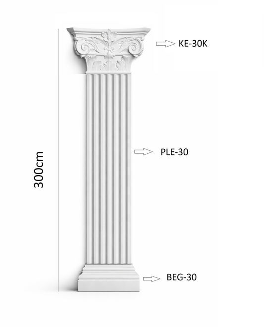 Pilaster Komplettset X8 – Schaft PLE-30, Kapitell KE-30k & Sockel BEG-30 | Gipsstuck Innen