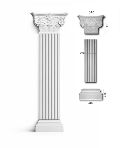 Pilaster Komplettset X8 – Schaft PLE-30, Kapitell KE-30k & Sockel BEG-30 | Gipsstuck Innen