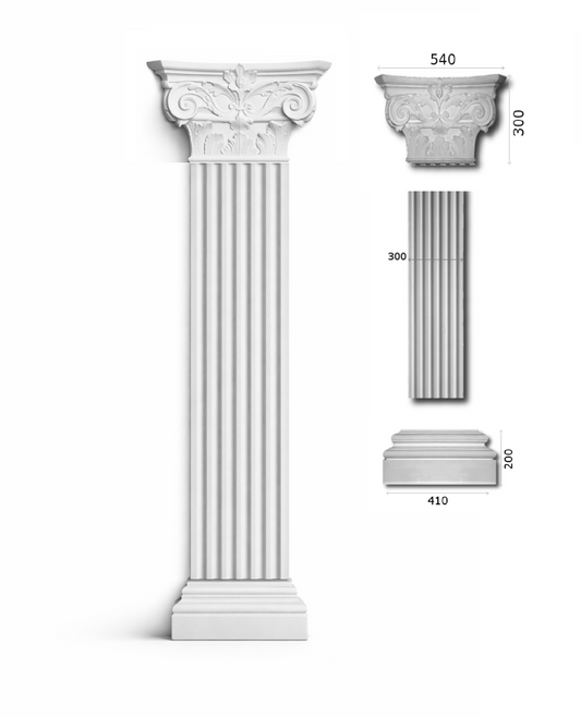 Pilaster Komplettset X8 – Schaft PLE-30, Kapitell KE-30k & Sockel BEG-30 | Gipsstuck Innen