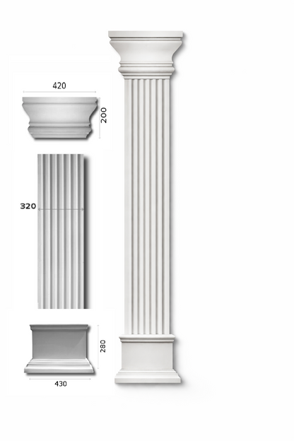 Pilaster Komplettset X6 – Schaft PL-2, Kapitell GP-3 (320) & Sockel BP-2 | Gipsstuck Innen